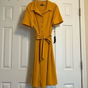 Tommy hilfiger Mustard yellow midi dress with sleeves Size 14